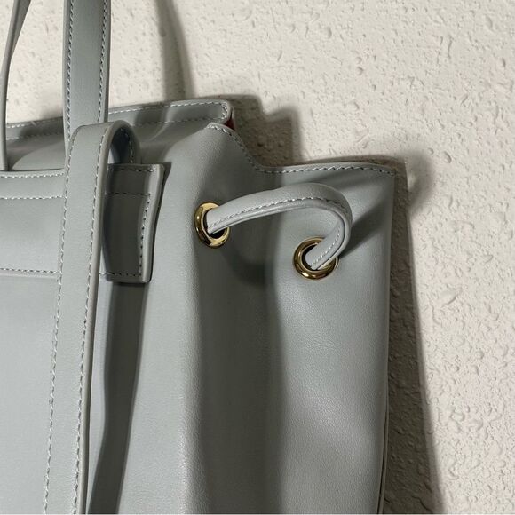 Tura Gray Faux Leather Backpack Shoulder Bag Satchel Drawstring Purse - Picture 13 of 16